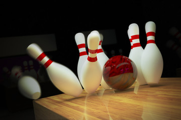 Fototapeta na wymiar Ten-pin bowling shot.