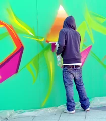 Papier Peint photo Lavable Graffiti graffeur en action