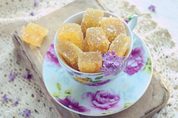 Cup with homemade oramge jelly bars