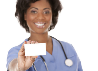 nurse holding business card