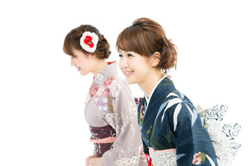 Beautiful japanese kimono women isolated on white background