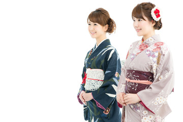 Beautiful japanese kimono women isolated on white background