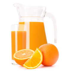 Orange fruit juice in glass jug