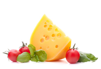 Cheese and basil leaves still life