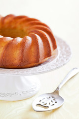 Vanilla and lemon cake from oat bran, selective focus