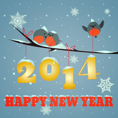 Fototapeta na wymiar Birdies Happy new year 2014 