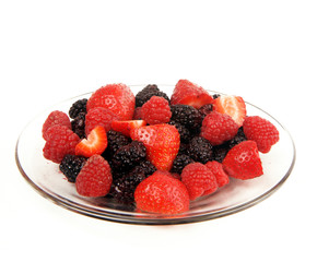 Various Raw Food Fruit on Glass Plate Sweet Berries