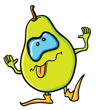 Funny cartoon pear is tongueing