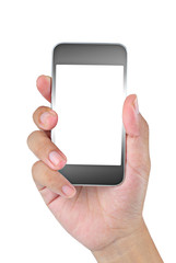 Hand holding smart mobile phone with blank screen