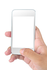 Hand holding smart mobile phone with blank screen