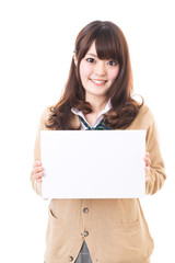 Naklejka premium asian school girl on white background
