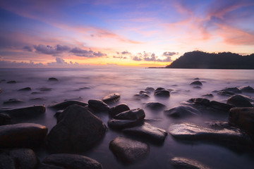 Obraz premium sunset and sea wave in Koh Kood , Thailand