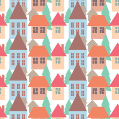 Fototapeta na wymiar Seamless pattern background of colorful houses pattern