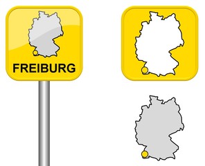 Freiburg - Ortsschild, Button und Deutschlandkarte