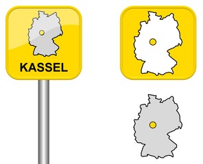 Kassel - Ortsschild, Button und Deutschlandkarte