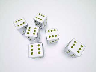 Six dices with green dots
