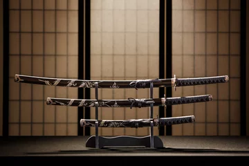 Gordijnen Katana, wakizashi en tanto op stand in een kamer © Vit Kovalcik
