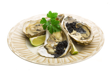 Oysters with black cavair