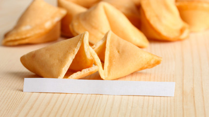 Fortune cookies on wooden table