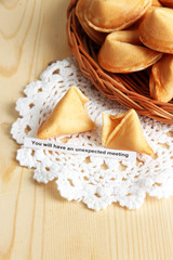 Fortune cookies on wooden table