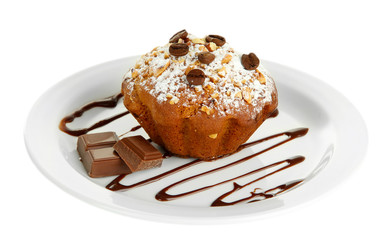 Tasty muffin cake with powdered sugar