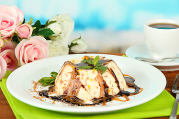 Panna Cotta with chocolate  and caramel sauces,