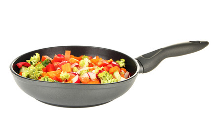 Vegetable ragout in pan, isolated on white