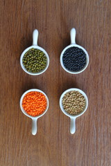 four types of dry lentils