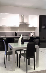 Modern kitchen with black and white colors