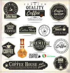 Papier Peint photo autocollant Poster vintage Ensemble d& 39 étiquettes de café rétro vintage