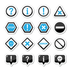 Computer system vector icons - warning, danger, error