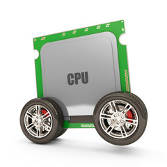 Fototapeta na wymiar Modern CPU on Wheels isolated on white background