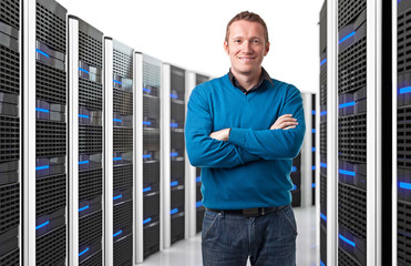 man in datacenter