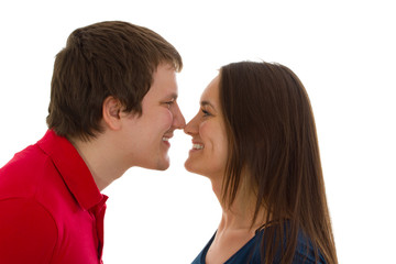 Happy couple on a white background