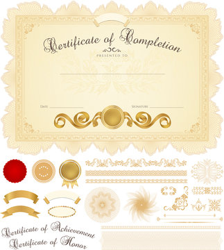 Certificate / Diploma template. Guilloche pattern, borders