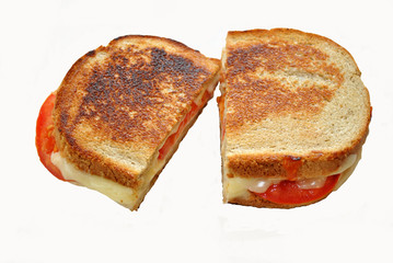 Grilled Cheese with Tomatoes Isolated on White
