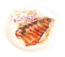 Pork Steak with Vegetables. Isolated on White Background
