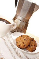 Chocolate cookies and a cup of coffee