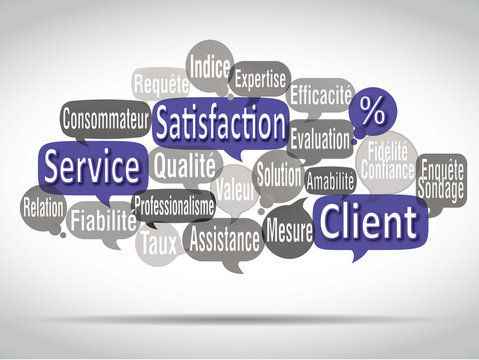 nuage de mots bulles bleues : satisfaction client