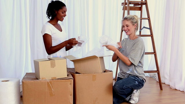 Wo Friends Moving Together In A New House