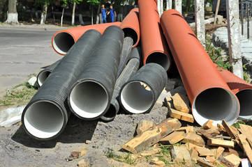 Stacked some PVC pipe on construction site