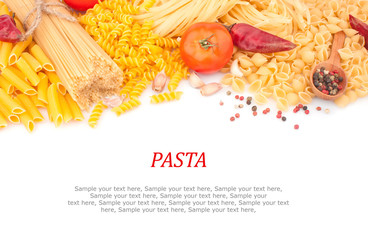 Different types of Italian pasta and spices