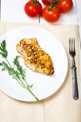 Grilled chicken breasts fillet with fresh vegetables
