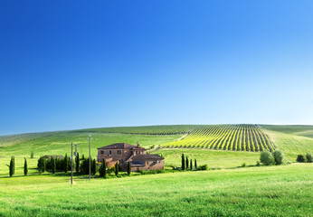 Tuscany landscape with typical farm house