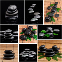 zen stones and leaves with water drops.