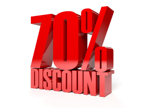 70 percent discount. Red shiny text. Concept 3D illustration.