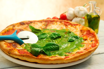 pizza with pesto sauce