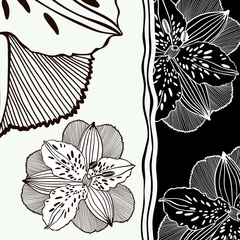 Papier Peint Lavable Fleurs noir et blanc Fond de fleurs en noir et blanc.