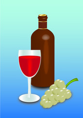 setting wine bottle and grapes