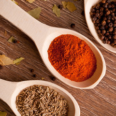 closeup spices on spoon